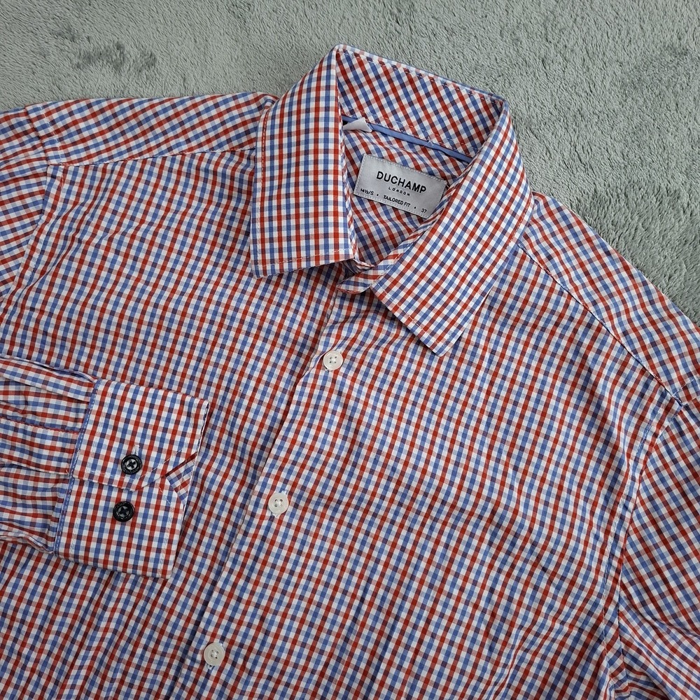NEW Duchamp Shirt Mens 14.5 S Plaid Americana Button-Up‎ Tailored Fit Summer